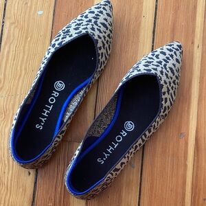 Rothy's Pointed Leopard-Print Knit Flats in Tan and Black